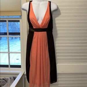 Coral pink and brown spring dress
